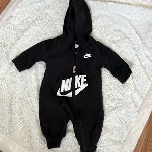Nike Infant's Zip Front Long Sleeve Hooded Coverall Romper Obsidian